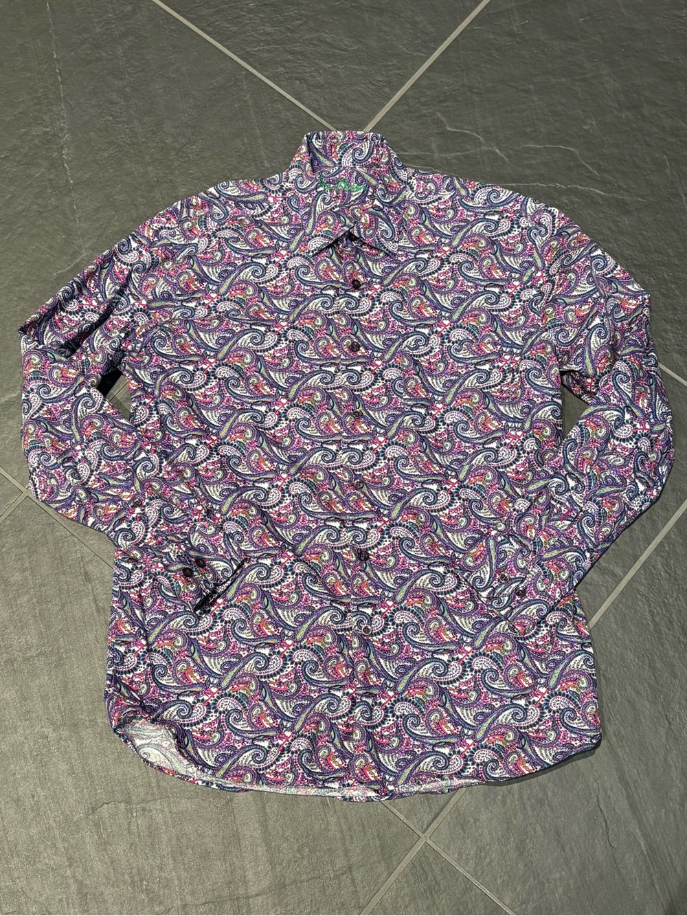 Alan Flusser Purple Paisley Dress Shirt MEDIUM